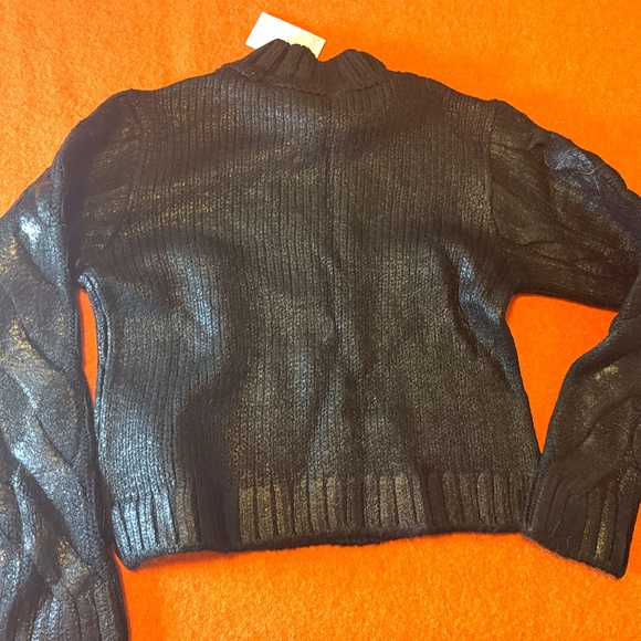 H&M black coated cable-knit chunky sweater made in Europe NWT - Picture 9 of 11